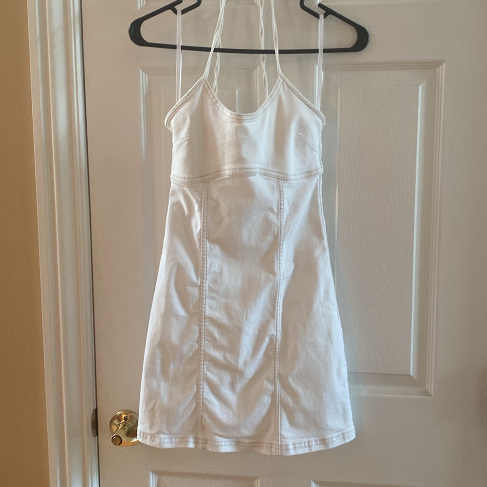 White denim halter dress